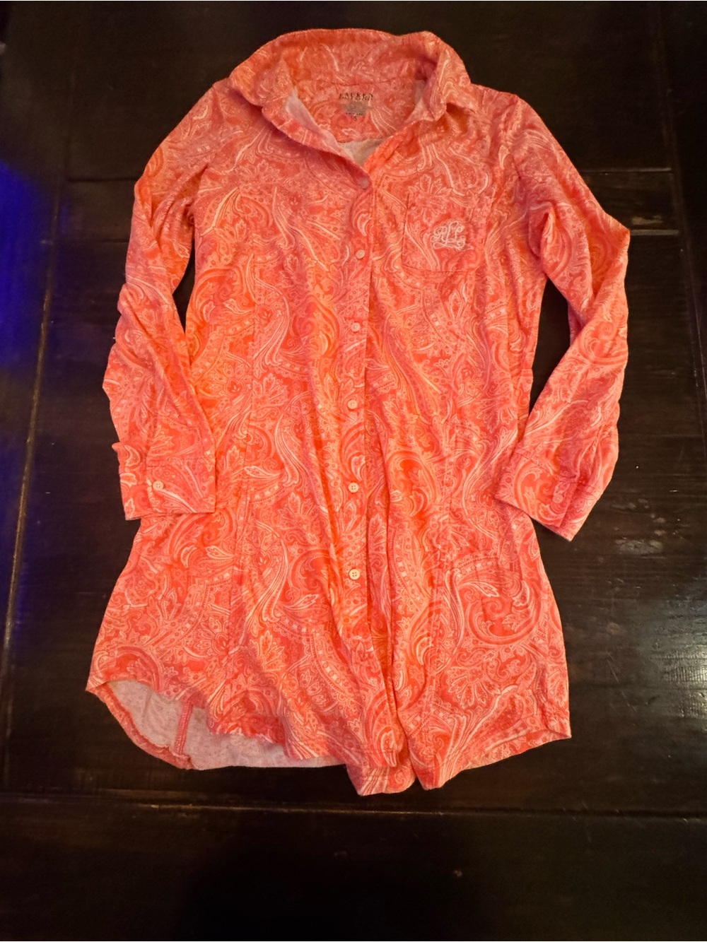 Ralph Lauren Women’s Coral Paisley Button-Up Nightgown 100% Cotton